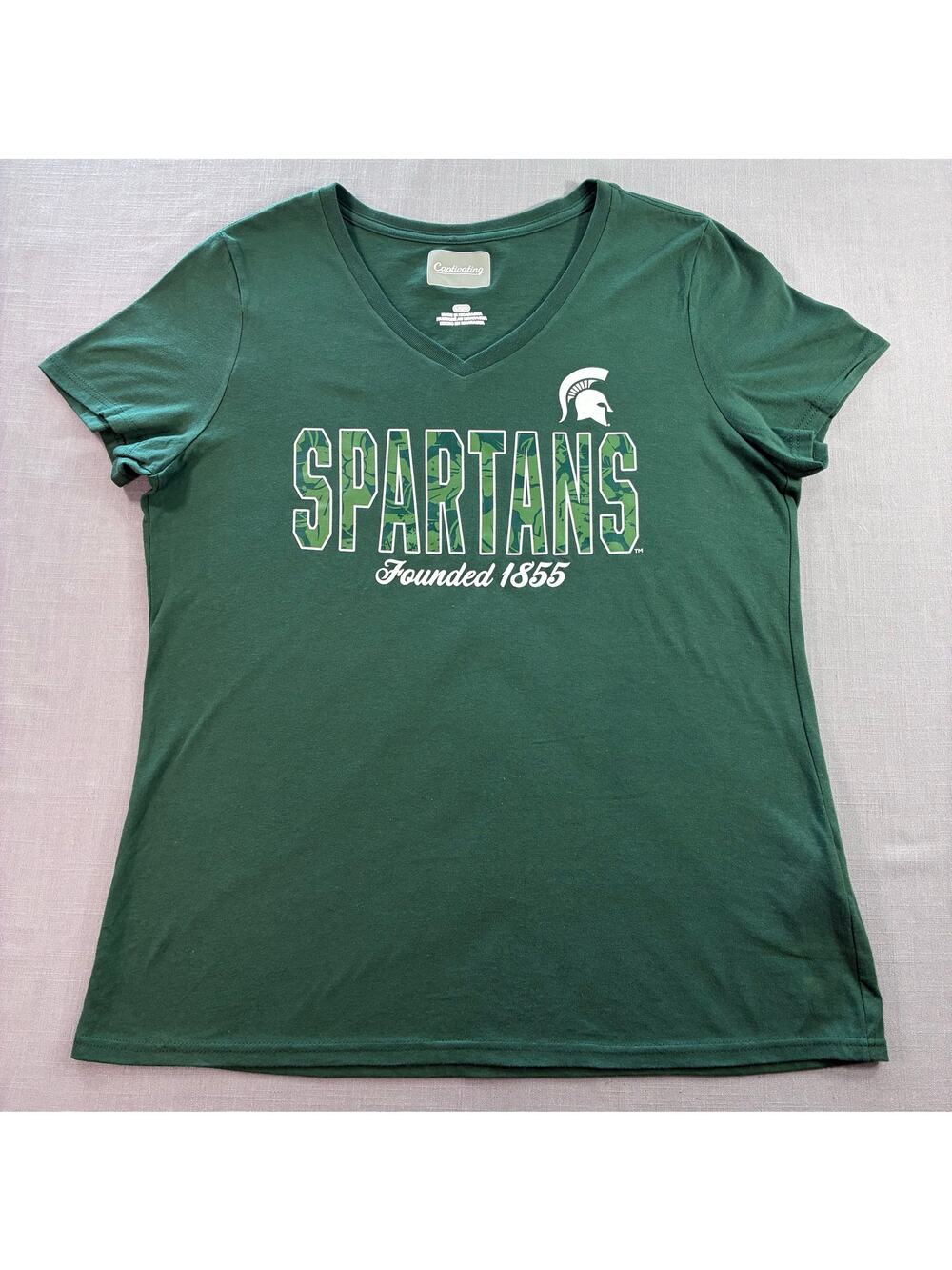 Michigan State Spartans V Neck T Shirt Womens Large Green NCAA College Tee